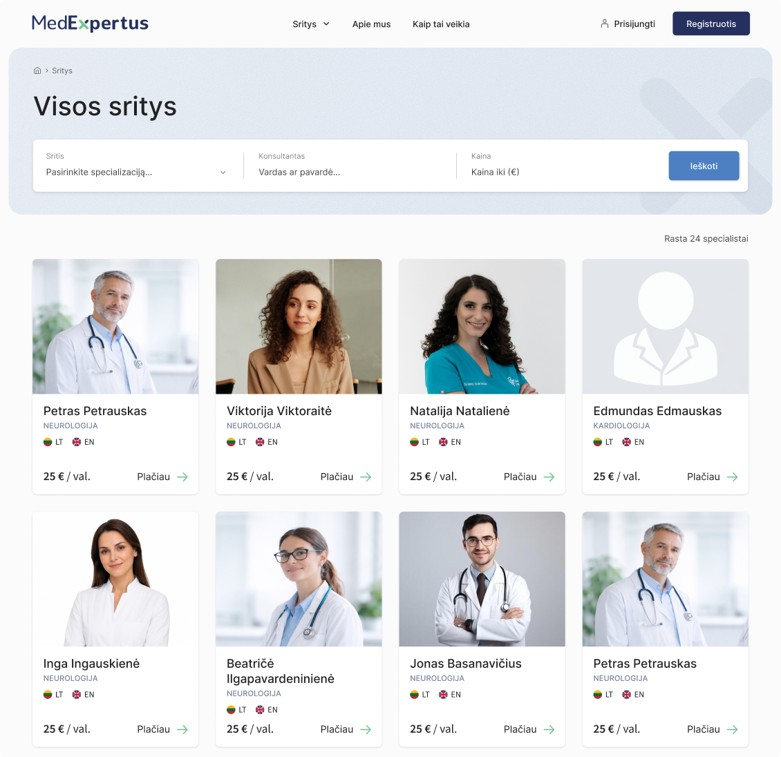 MedExpertus healthcare platform UX/UI design showing the consultation process, specialist search, appointment scheduling, and medical consultation interface.